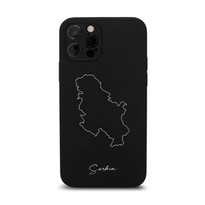 Serbien Handyhülle für iPhone 11 und 12 – Rückseite mit Landkarte und Schriftzug