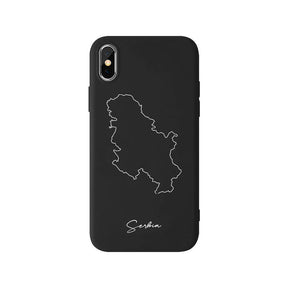 Serbien Handyhülle für iPhone X, XS und XR – Rückseite mit Landkarte und Schriftzug