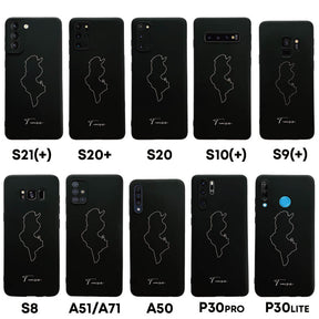 Tunesien Handyhülle für Samsung Galaxy S8 bis S20, S21, S21+, A50, A51, A71 und Huawei P30 – Rückseite mit Landkarte und Schriftzug
