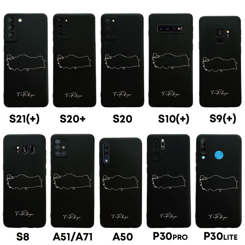 Türkei Handyhülle für Samsung Galaxy S8 bis S20, S21, S21+, A50, A51, A71 und Huawei P30 – Rückseite mit Landkarte und Schriftzug