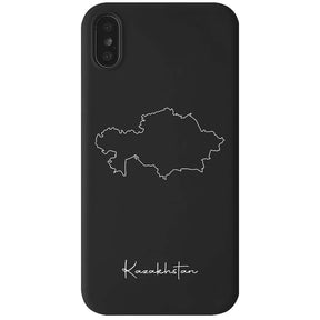 Kasachstan Handyhülle für iPhone X, XS und XR – Rückseite mit Landkarte und Schriftzug