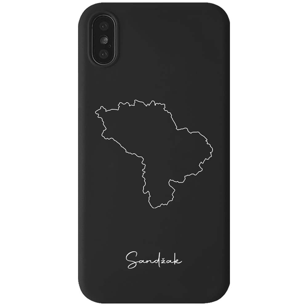 Sandžak Handyhülle für iPhone X, XS und XR – Rückseite mit Landkarte und Schriftzug