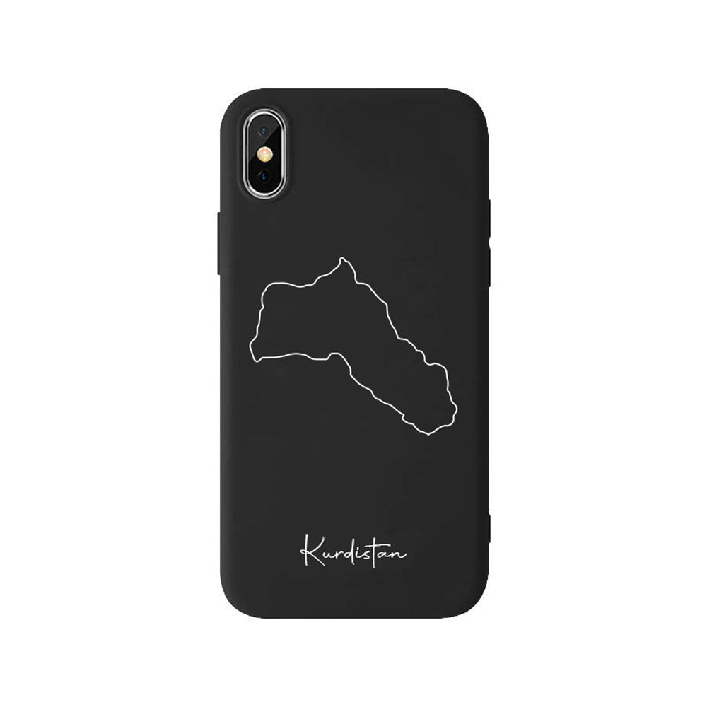 Kurdistan Handyhülle für iPhone X, XS und XR – Rückseite mit Landkarte und Schriftzug