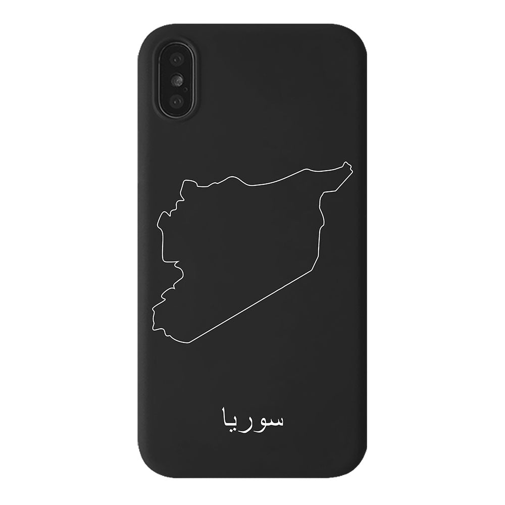 Syrien Handyhülle für iPhone X, XS und XR – Rückseite mit Landkarte und arabischem Schriftzug